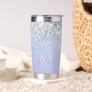 Luxe Purple Holographic Silver Glitter Monogram Insulated Tumbler