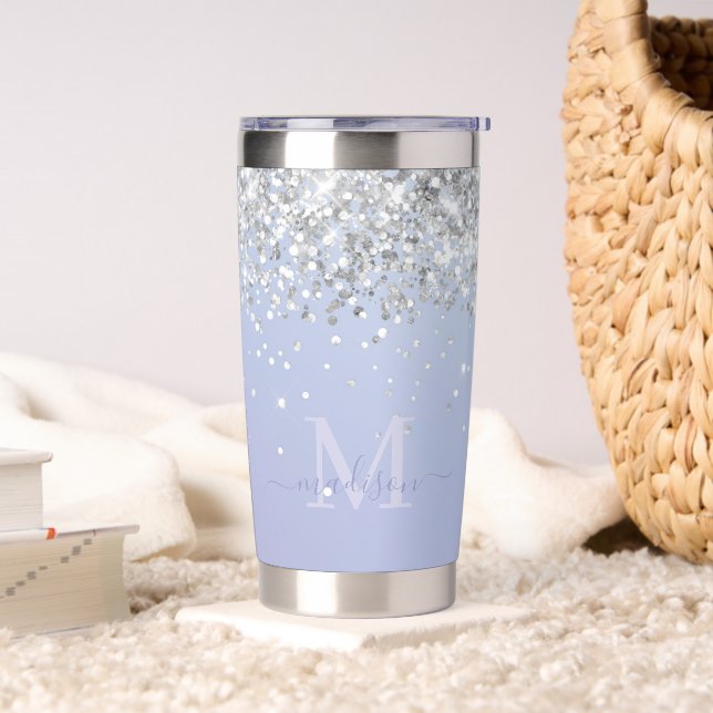 Luxe Purple Holographic Silver Glitter Monogram  Insulated Tumbler (Living Room)