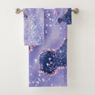 LUXE PURPLE PINK SPARKLE MARBLE CUSTOM BATH TOWEL SET