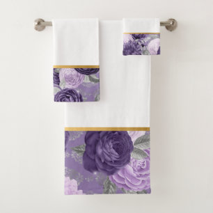 LUXE PURPLE SPRING FLORAL BATHROOM TOWEL SET