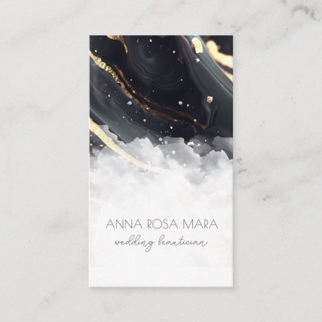 *~* Luxe QR Agate Black Gold White Glam AP66  Business Card (Front)