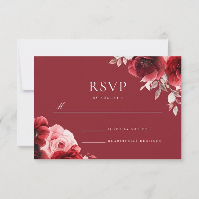 Luxe Radiance Ruby Red Roses Bloom Wedding  RSVP Card (Front)