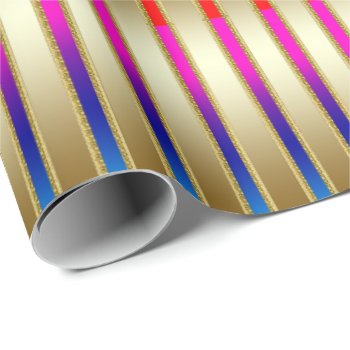Luxe Rainbow Stripes on Gold Background Wrapping Paper 