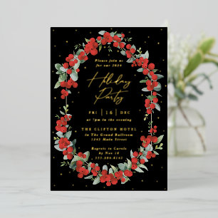 Luxe Red Berry + Eucalyptus Holiday Party Foil Invitation