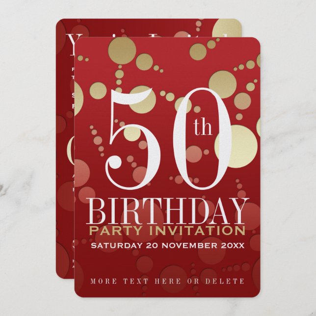 Luxe Red Gold 50th Birthday Party Invitation (Front/Back)
