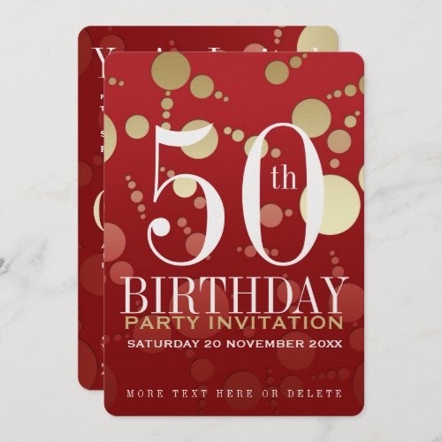 Luxe Red Gold 50th Birthday Party Invitation