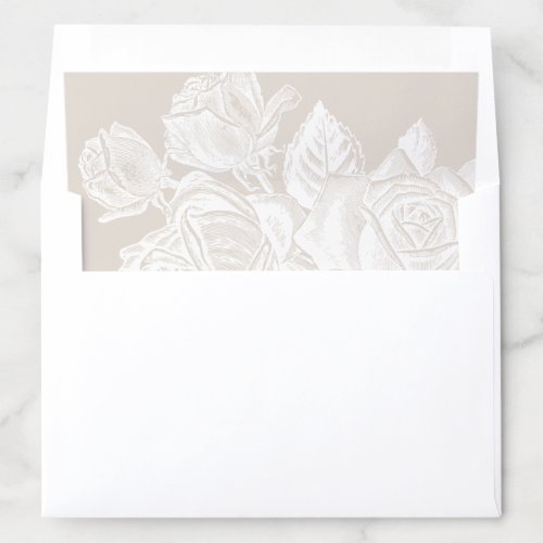 Luxe rose beige vintage botanical floral wedding envelope liner