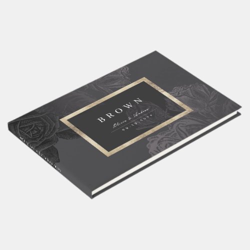 Luxe rose black gold vintage botanical wedding guest book