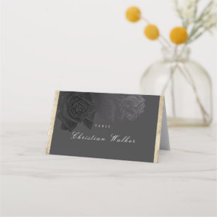 Luxe rose black gold vintage botanical wedding place card