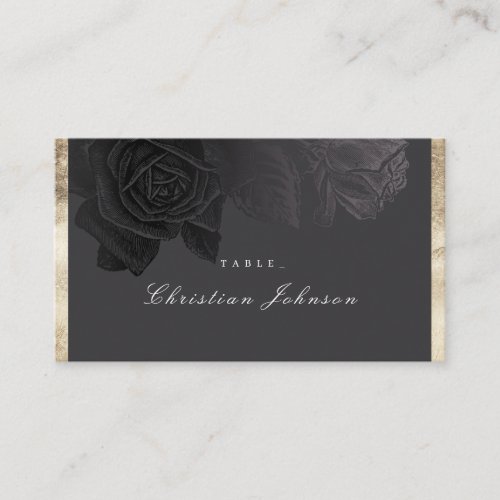 Luxe rose black gold vintage botanical wedding place card