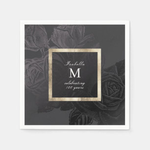 Luxe rose black vintage botanical bridal shower napkins