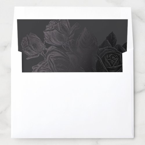 Luxe rose black vintage botanical floral wedding envelope liner