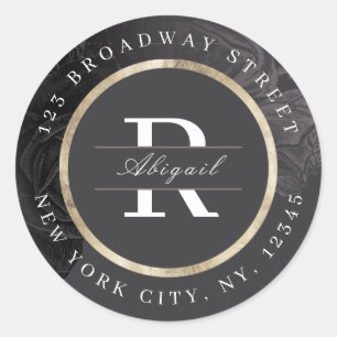 Luxe rose black vintage botanical return address classic round sticker