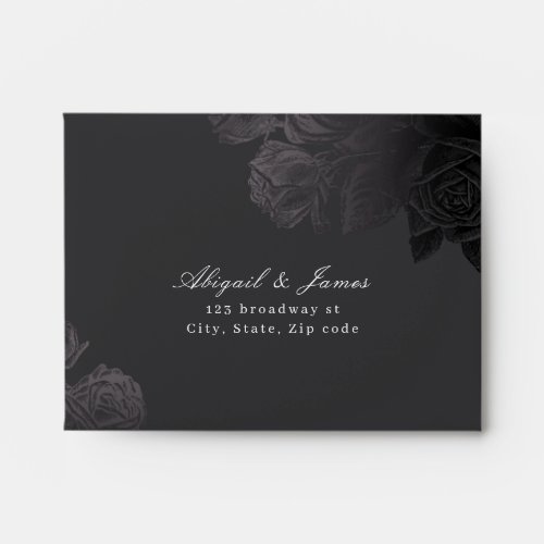 Luxe rose black vintage botanical wedding RSVP Envelope