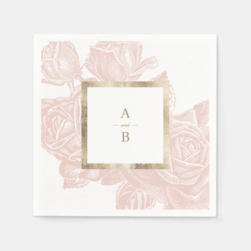 Luxe rose blush gold vintage botanical monogram napkins