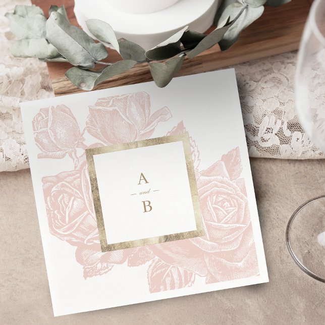 Luxe rose blush gold vintage botanical monogram napkins (Luxe rose blush gold vintage botanical monogram napkins)