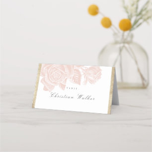 Luxe rose blush gold vintage botanical wedding place card