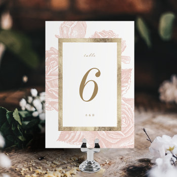 Luxe Rose Blush Gold Vintage Botanical Wedding Table Number by AvaPaperie at Zazzle