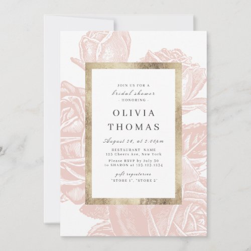 Luxe rose blush gold vintage Bridal Shower Invitation