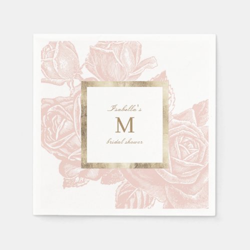 Luxe rose blush gold vintage bridal shower napkins