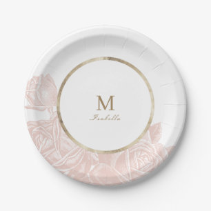 Luxe rose blush gold vintage bridal shower paper plates