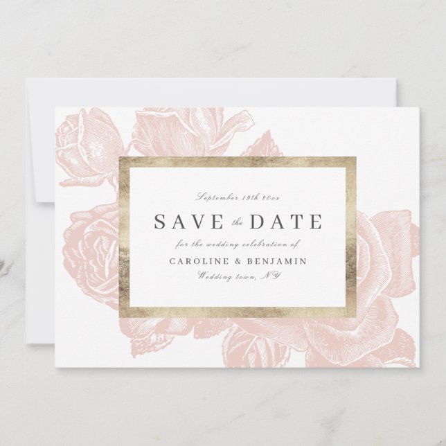 Luxe rose blush gold vintage save the date (Front)