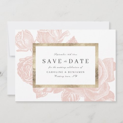 Luxe rose blush gold vintage save the date