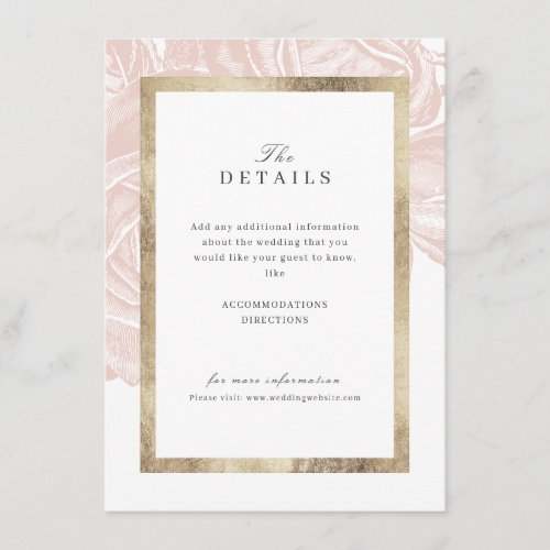 Luxe rose blush gold vintage wedding details enclosure card