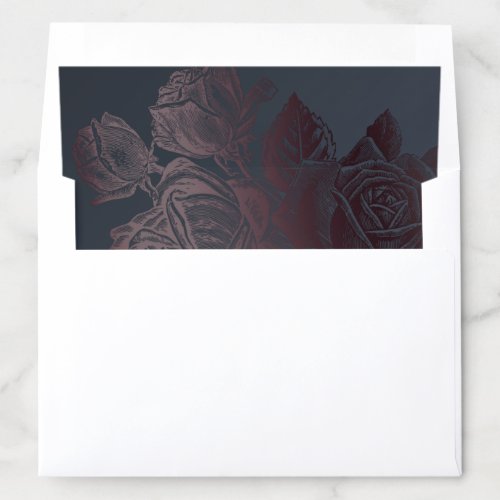 Luxe rose burgundy navy vintage botanical wedding envelope liner