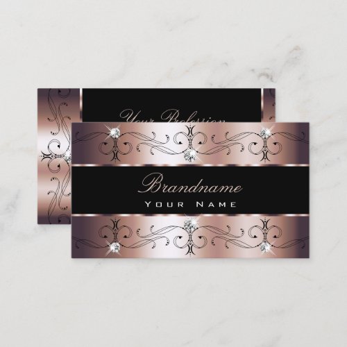 Luxe Rose Gold and Black Ornate Borders Ornamental Business Card
