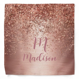 Luxe Rose Gold Brushed Glitter Monogram Bandana