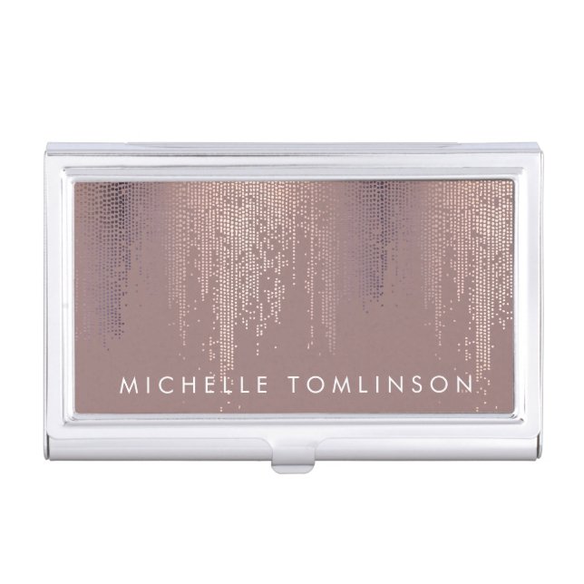 Luxe Rose Gold Confetti Rain Pattern Business Card Case (Front)