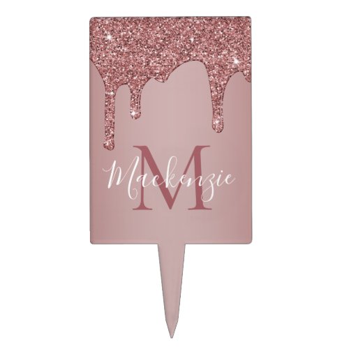 Luxe Rose Gold Dripping Glitter Monogram Cake Topper