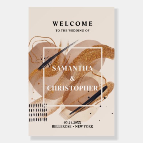 Luxe rose gold glitter boho wedding welcome sign