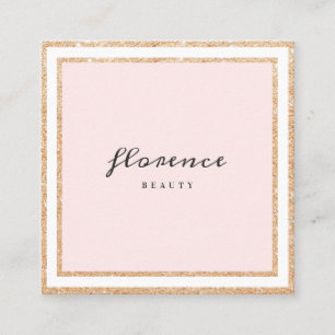 Luxe rose gold glitter frame blush pink and white square business card