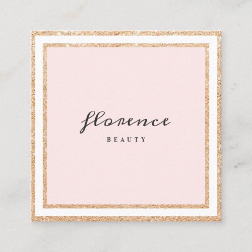 Luxe rose gold glitter frame blush pink and white square business card