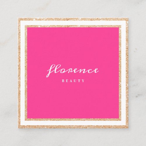 Luxe rose gold glitter frame bright pink and white square business card