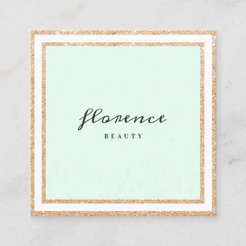 Luxe rose gold glitter frame mint green and white square business card