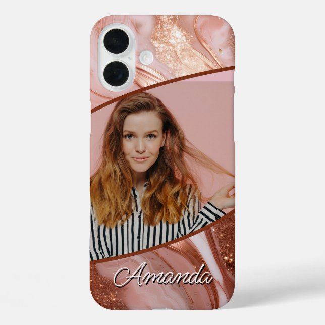 Luxe Rose Gold Glitter Marble Photo Case-Mate iPhone Case (Back)