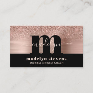 Luxe Rose Gold Glitter Metallic Monogram Logo Business Card
