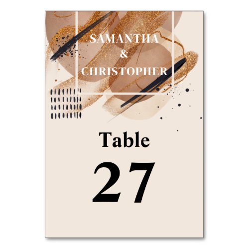 Luxe rose gold glitter terracotta watercolor brush table number
