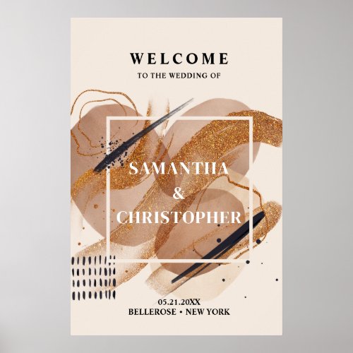 Luxe rose gold glitter terracotta Wedding Welcome Poster