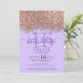 Luxe Rose Gold Lavender Glitter Confetti Sweet 16 Invitation (Standing Front)