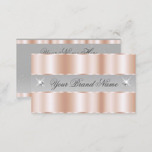 Luxe Rose Gold Light Gray Sparkle Jewels Luxurious Business Card