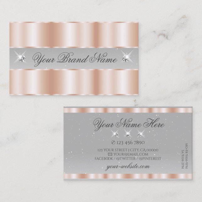 Luxe Rose Gold Light Gray Sparkle Jewels Luxurious Business Card (Front/Back)