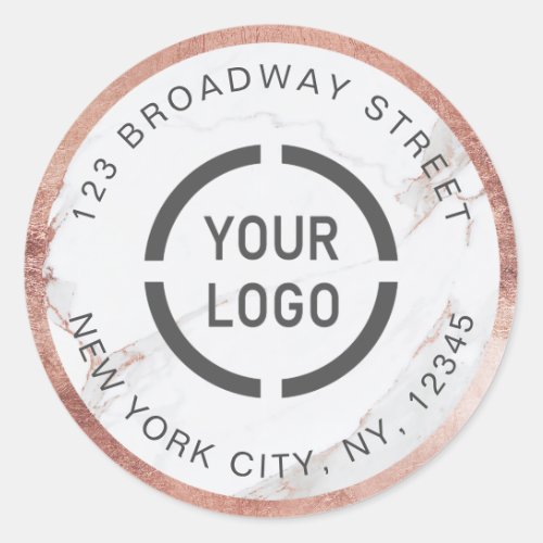Luxe rose gold marble business return address classic round sticker
