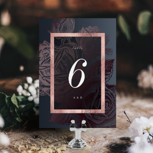 Luxe rose gold moody vintage botanical  wedding table number