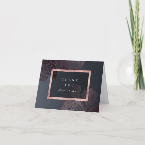 Luxe rose gold moody vintage botanical wedding thank you card