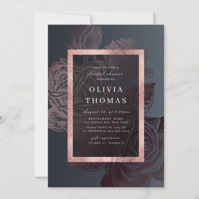 Luxe rose gold vintage botanical Bridal Shower Invitation (Front)