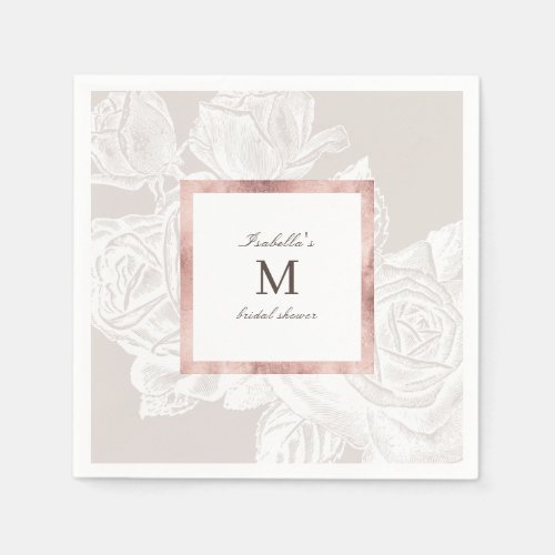 Luxe rose gold vintage botanical bridal shower napkins